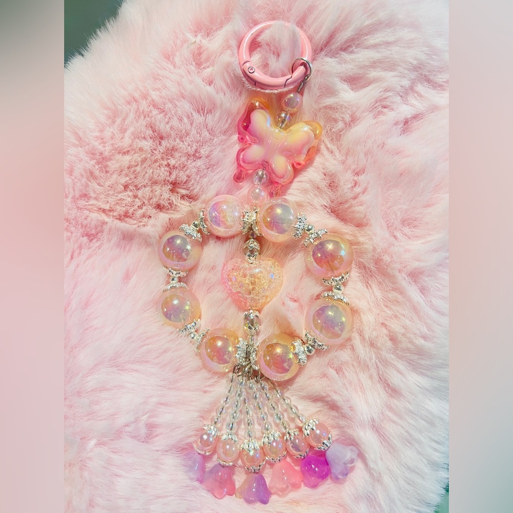 Buy 3 get 1 free💕Pink Butterfly and Bead Keychain and Pendant
